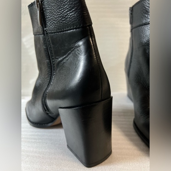 Franco Sarto Womens Black Ankle Booties Leather‎ Block Heel 10M Business Casual
